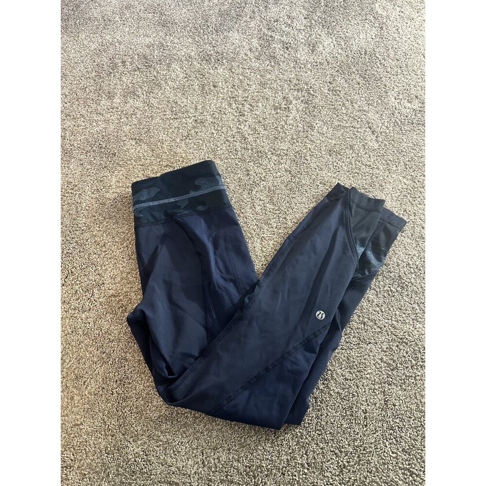 Lululemon Pants Womens 4 Blue Camo Run Tight Leggings Zip Pockets Athletic Yoga